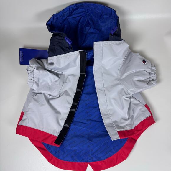 Champion Raincoat Hooded Packable Dog's Jacket Size Large Red Grey Navy NWT - Picture 4 of 8